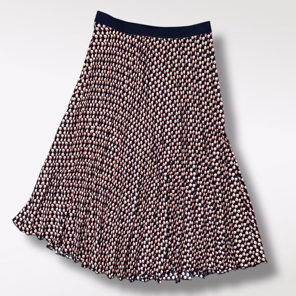 Max Studio Pleated Midi Skirt Navy Pink Floral Print Small - Picture 1 of 9